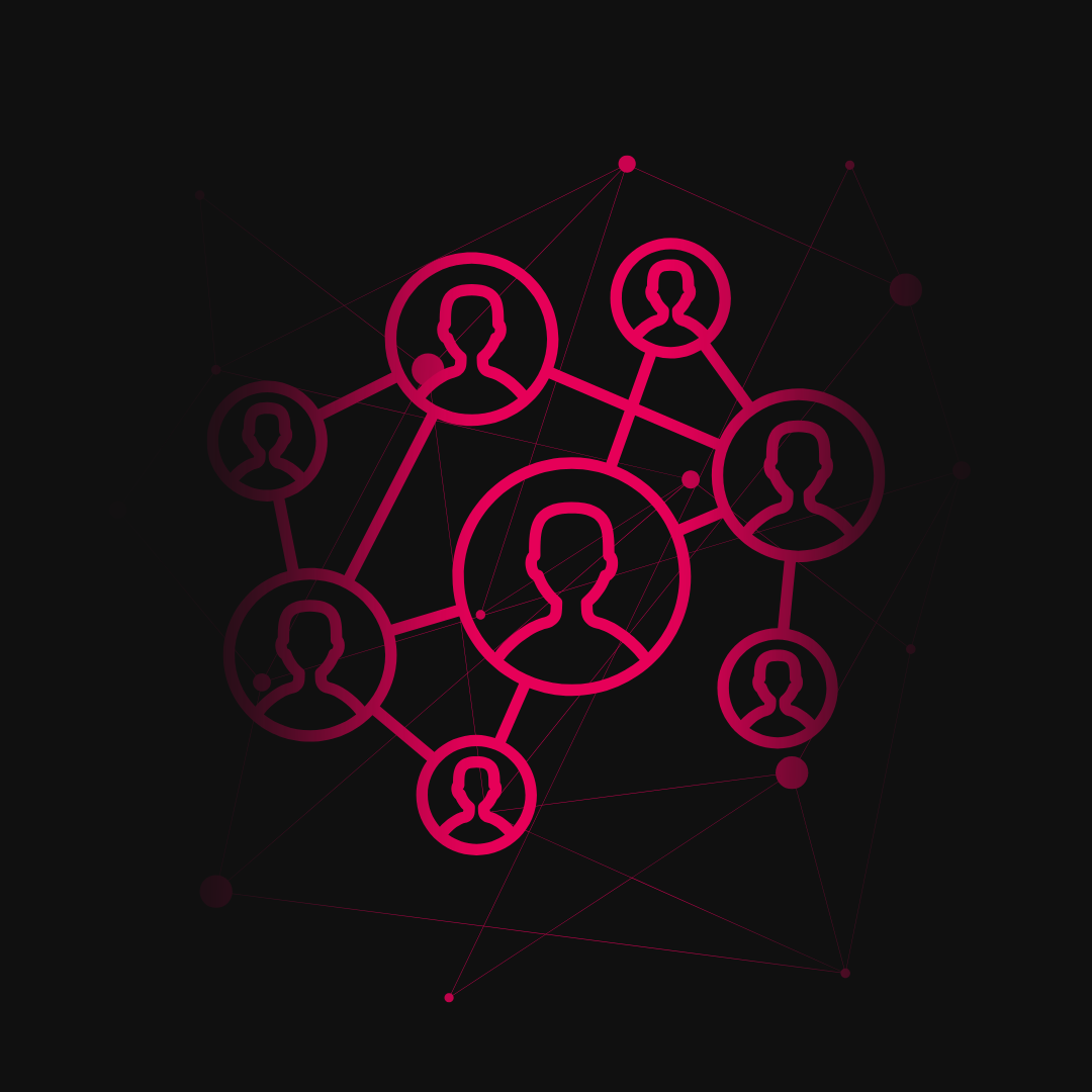 Icones de uma rede de comunicação na cor magente, representando aumento de visibilidade.